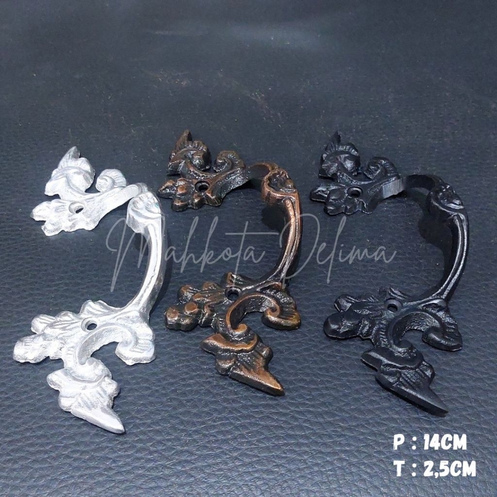 Handle Laci Tarikan Gagang Pintu Aluminium Motif Daun Lengkung Unik Almari Lemari Jendela Dapur Kitc