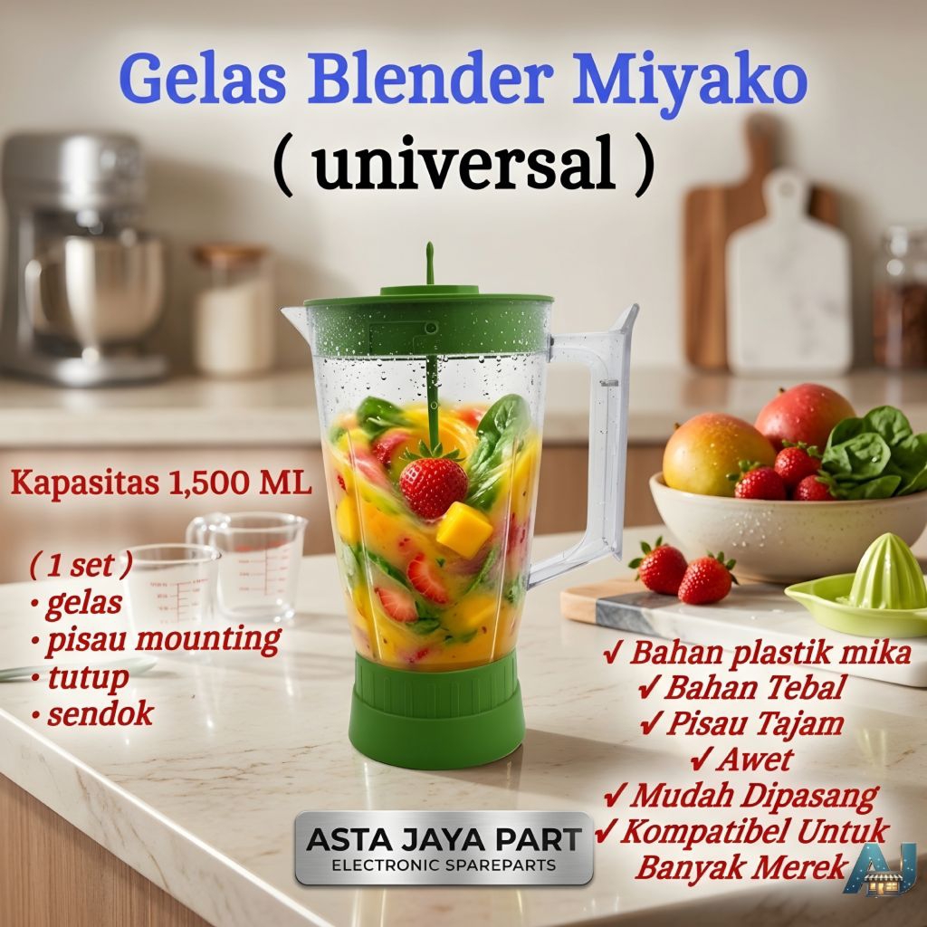 Gelas blender 1 set 1,5 Liter untuk Blender Miyako, Yasaka, Okayama, TD, Advance, dll