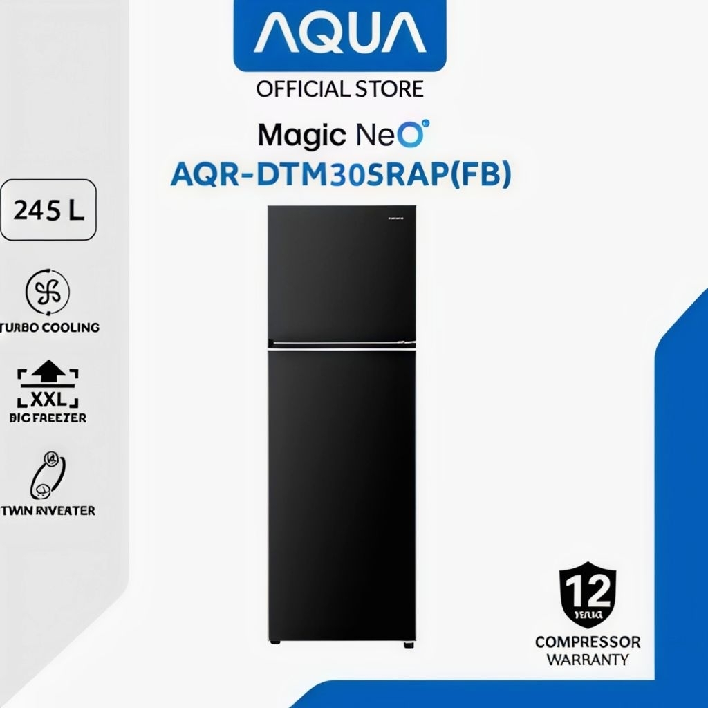 Kulkas Aqua AQR DTM305RA Kulkas 2 Pintu Inverter 245 Liter