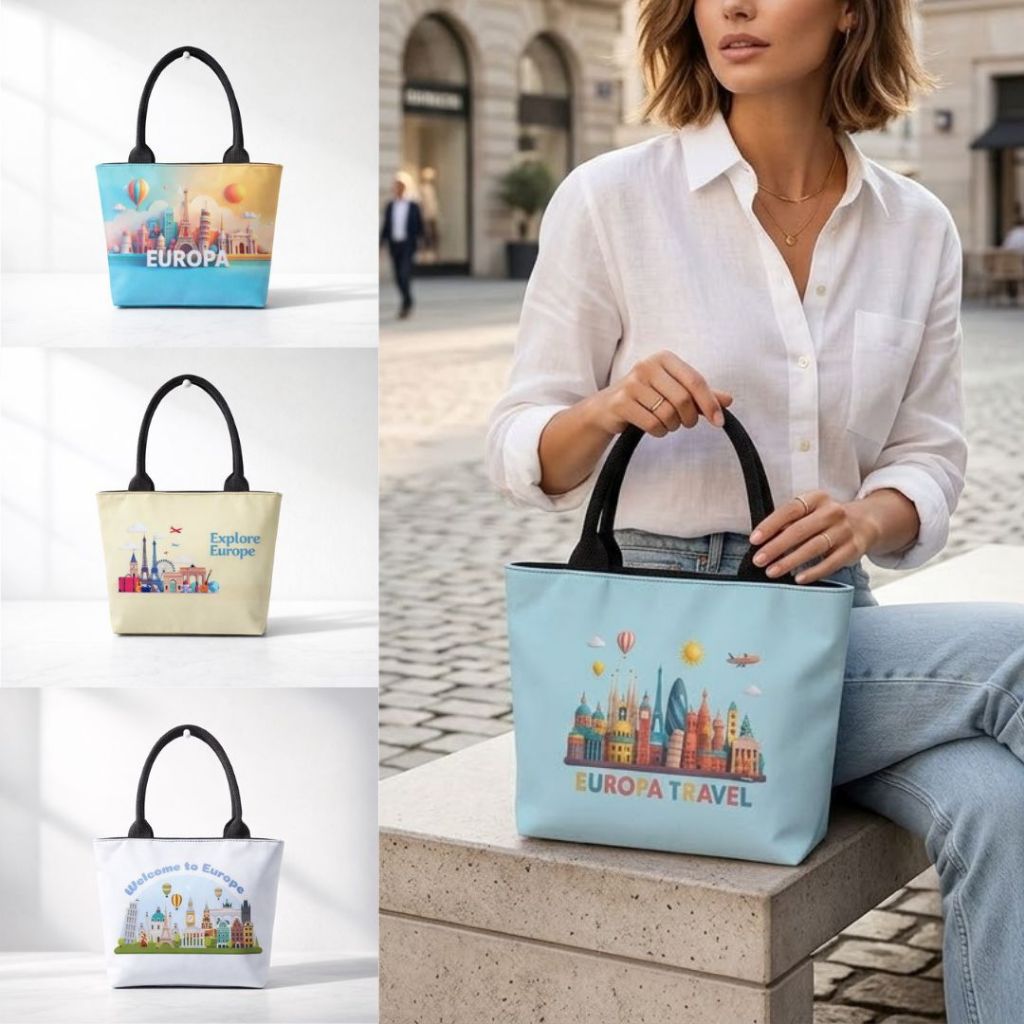 [BEST SELLER] Tas Kanvas Souvenir Tote Bag Tenteng | Tas Hampers Kecil Motif Eropa Europe Oleh Oleh