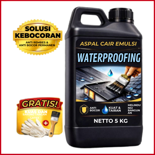 Aspal Cair 5kg Waterproofing Kamar Mandi Free Kuas Sarung Tangan Pelapis Lantai Anti Rembes Bekasi