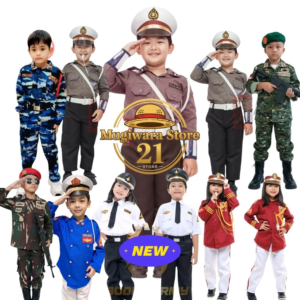 GROSIR SERAGAM PROFESI ANAK POLISI TNI LORENG CARNAVAL PDL ANAK LORENG PET BARET PILOT POLISI