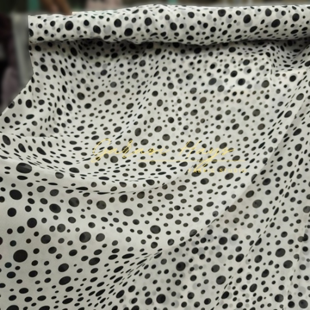 Kain Chiffon Sifon Polkadot Splat Dasar Putih Lebar 150 cm