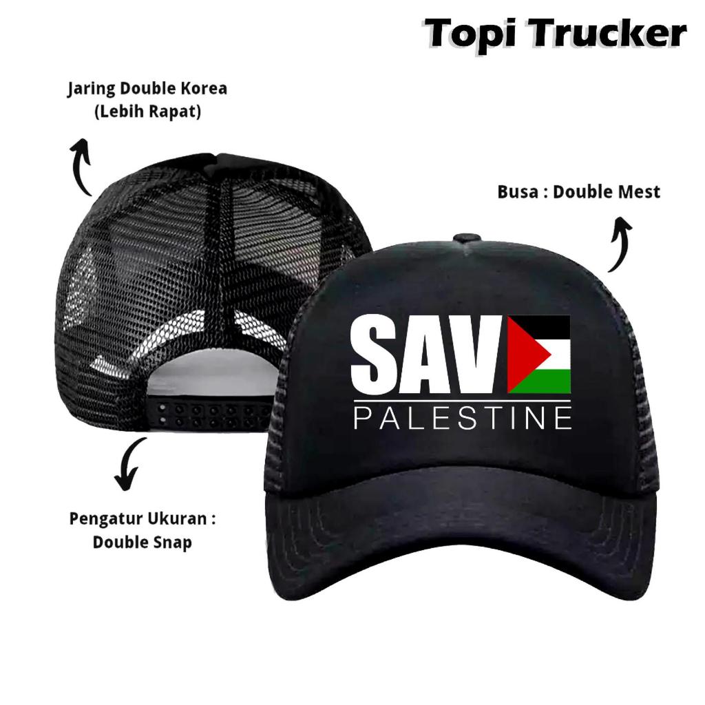 Topi Trucker Jaring Hat Cap Distro Save Gaza Palestine Free Palestina sablon bordir souvenir oleh ol