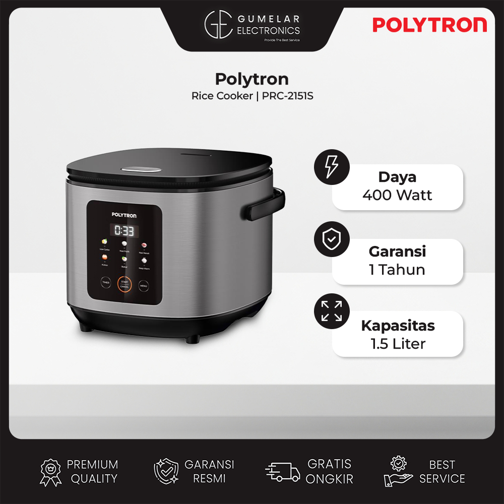 Polytron Rice Cooker PRC1201Y | Magic Com 2 Liter | Nasi Lezat Dengan Teknologi 3D Heating