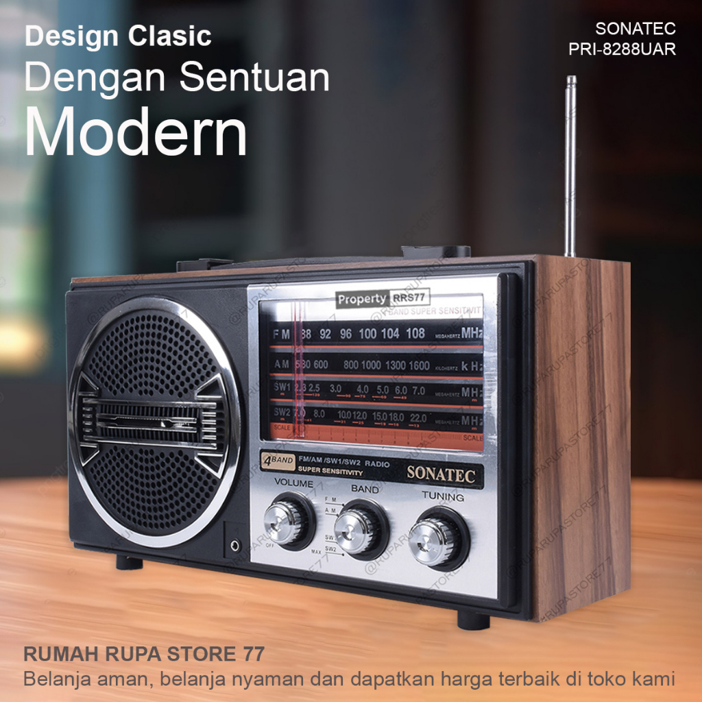 Radio kayu a/dc speaker mp3 jadul kuno Sonatec PRI-8288UAR klasik 4band