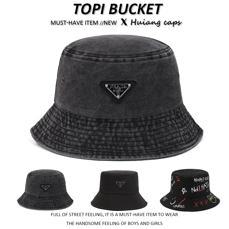 Topi bucket hat wanita original PRADA fashion distro caps topi pantai beanie hat topi korea