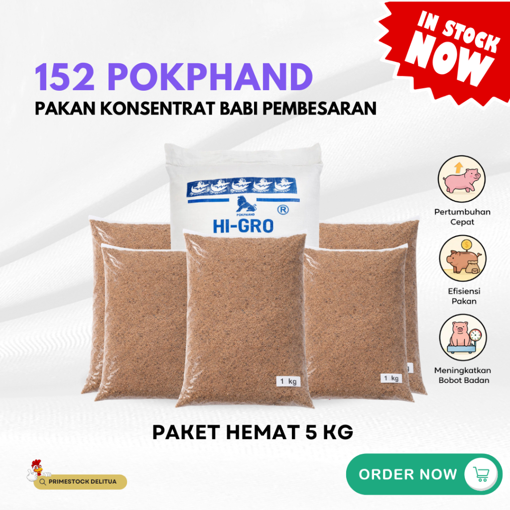 Paket Hemat 5 Bungkus – Pakan Konsentrat Babi Pokphand 152 Total 5 KG Mendukung pertumbuhan cepat
