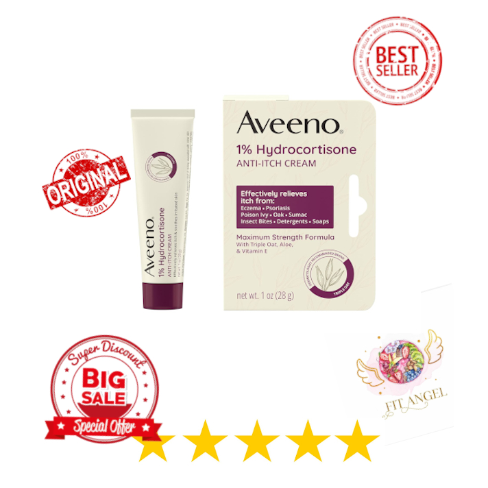 Aveeno USA | Maximum Strength 1% Hydrocortisone | Anti-Itch Cream | Triple Oat, Aloe & Vitamin E for