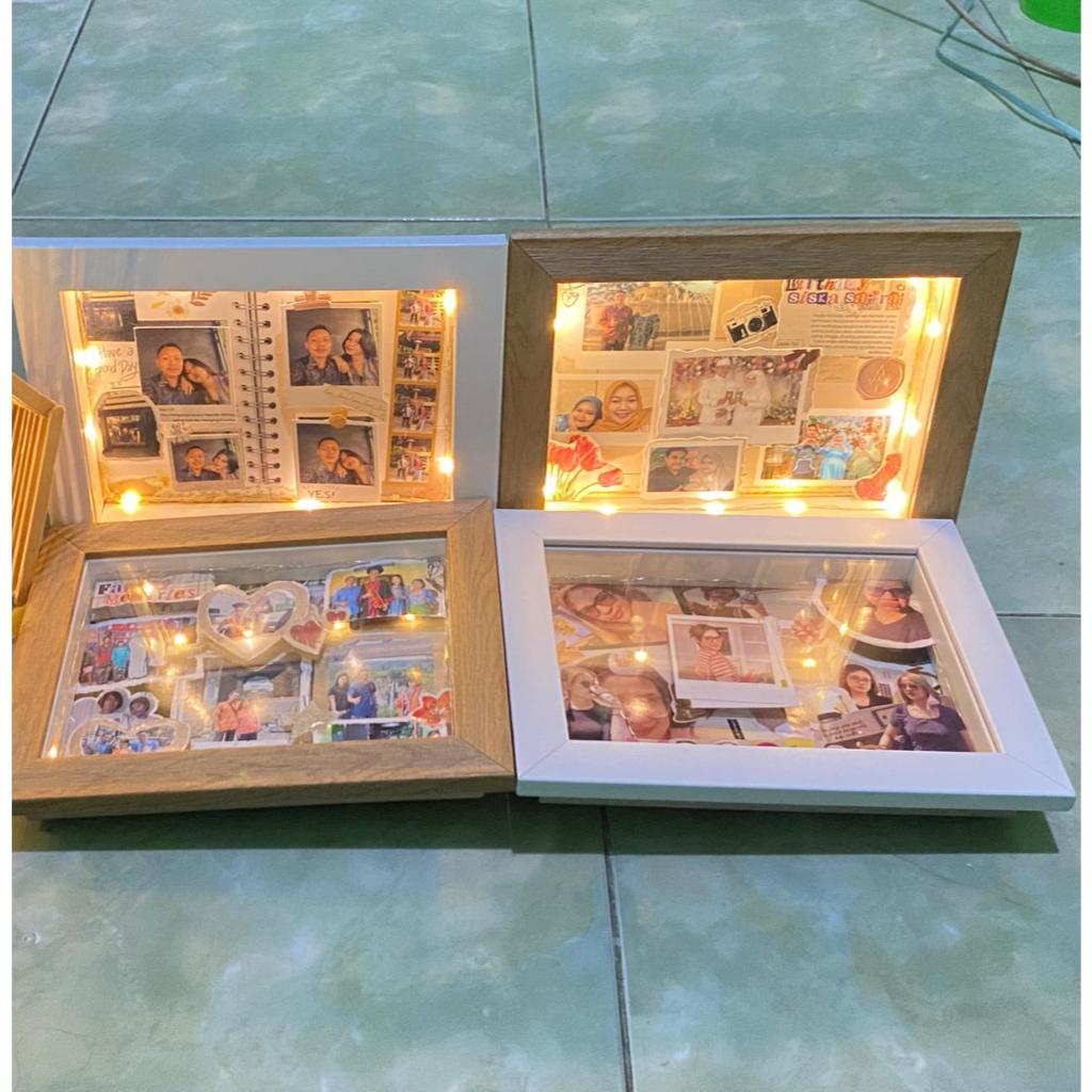 Frame Photo Box Kolase scrapframe custom 3D  aesthetic dengan Lampu LED (Bebas Custom Foto Desain)