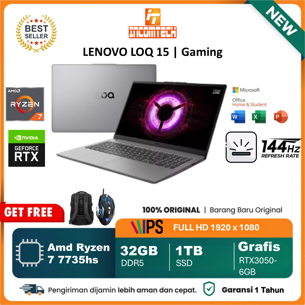 Laptop Gaming Lenovo LOQ 15ARP10E Ryzen 7 7735HS 32GB DDR5 1.5TB RTX3050-6GB 15.6 FHD IPS BL 144HZ W
