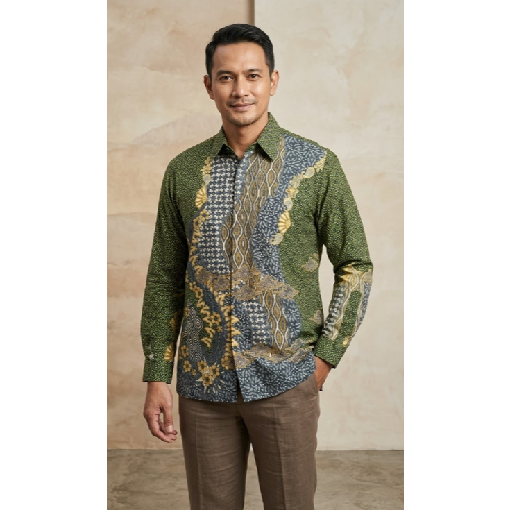 Kemeja Batik Pria Sage Green Lengan Panjang