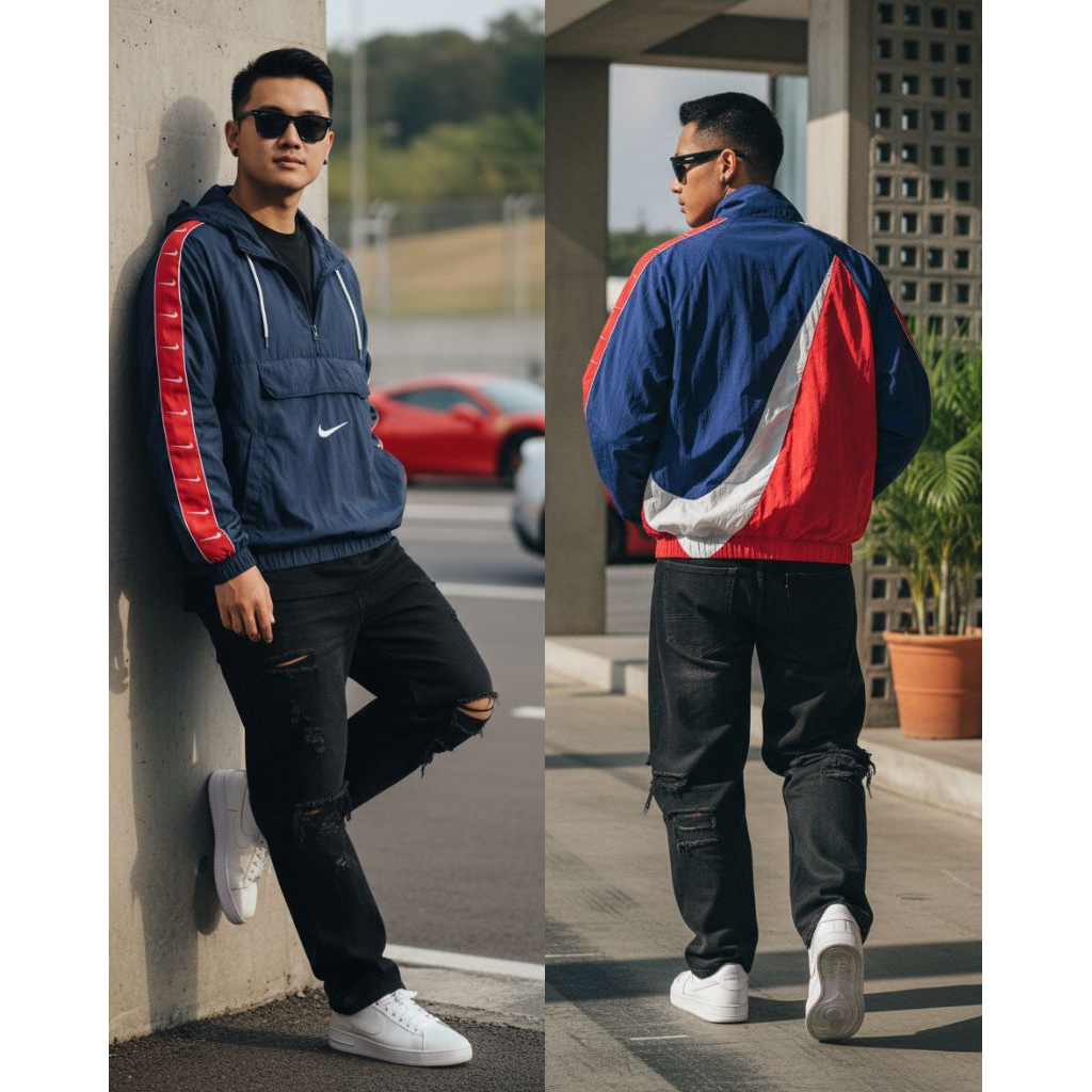 jacket parasut wb centong big swoosh tapped kangol navy merah sz XL (118-120 x 70)