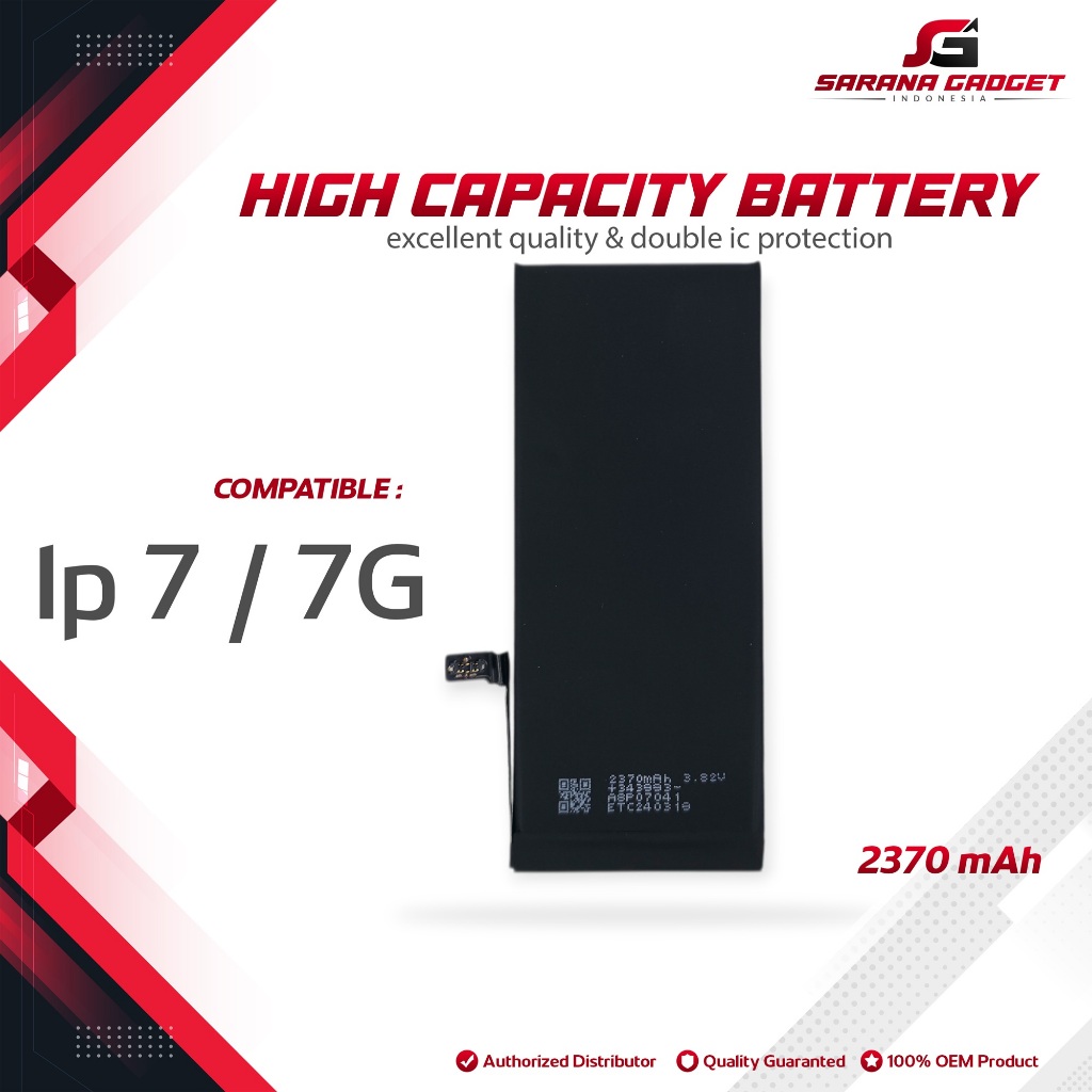 HIGH CAPACICTY - Baterai Iphone 7 / 7G Batre Batrai Battery Dual Double Power HP Handphone Apple Ip 