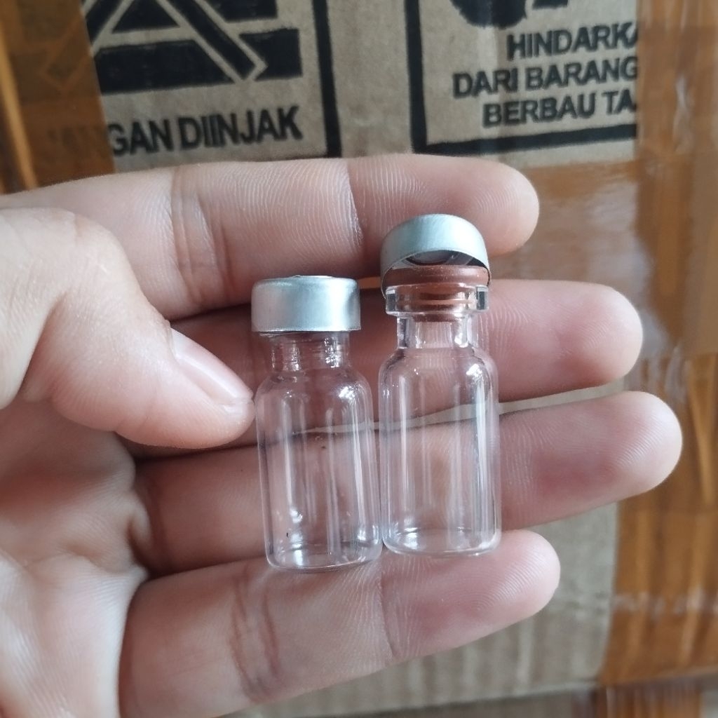 botol kaca vial 3ml tutup karet+alumunium/botol kecil