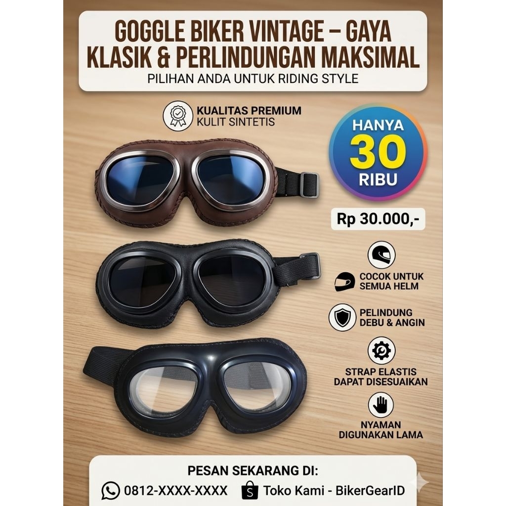 Goggle Biker Klasik Gaya Motoran Ala Tentara Jerman WW2 WWII