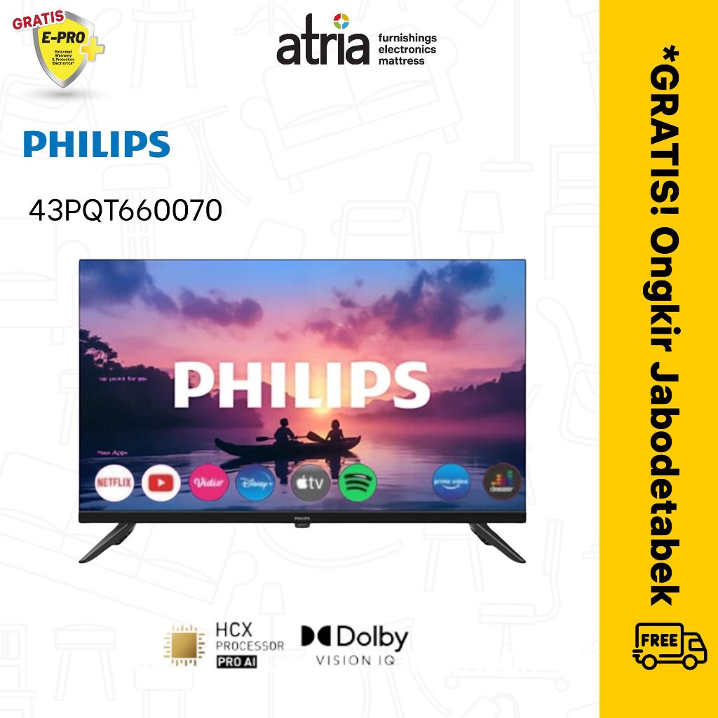 QLED TV 43 inch PHILIPS 43PQT6600 Google TV 43" 4K UHD Smart TV PHILIPS 43PQT6600/70 Garansi