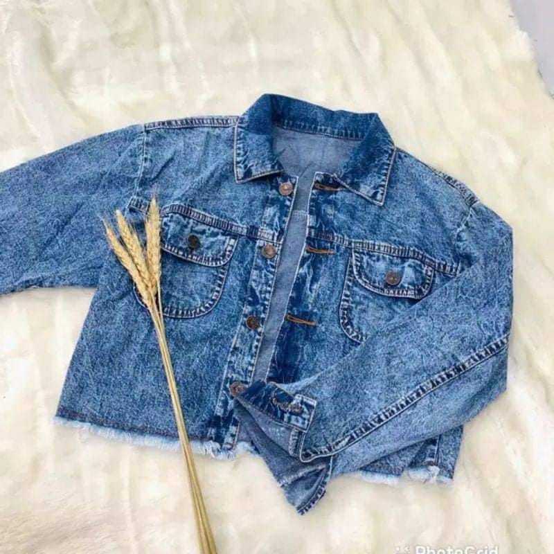 JAKET CROP JEANS WANITA RAWIS JAKET DENIM