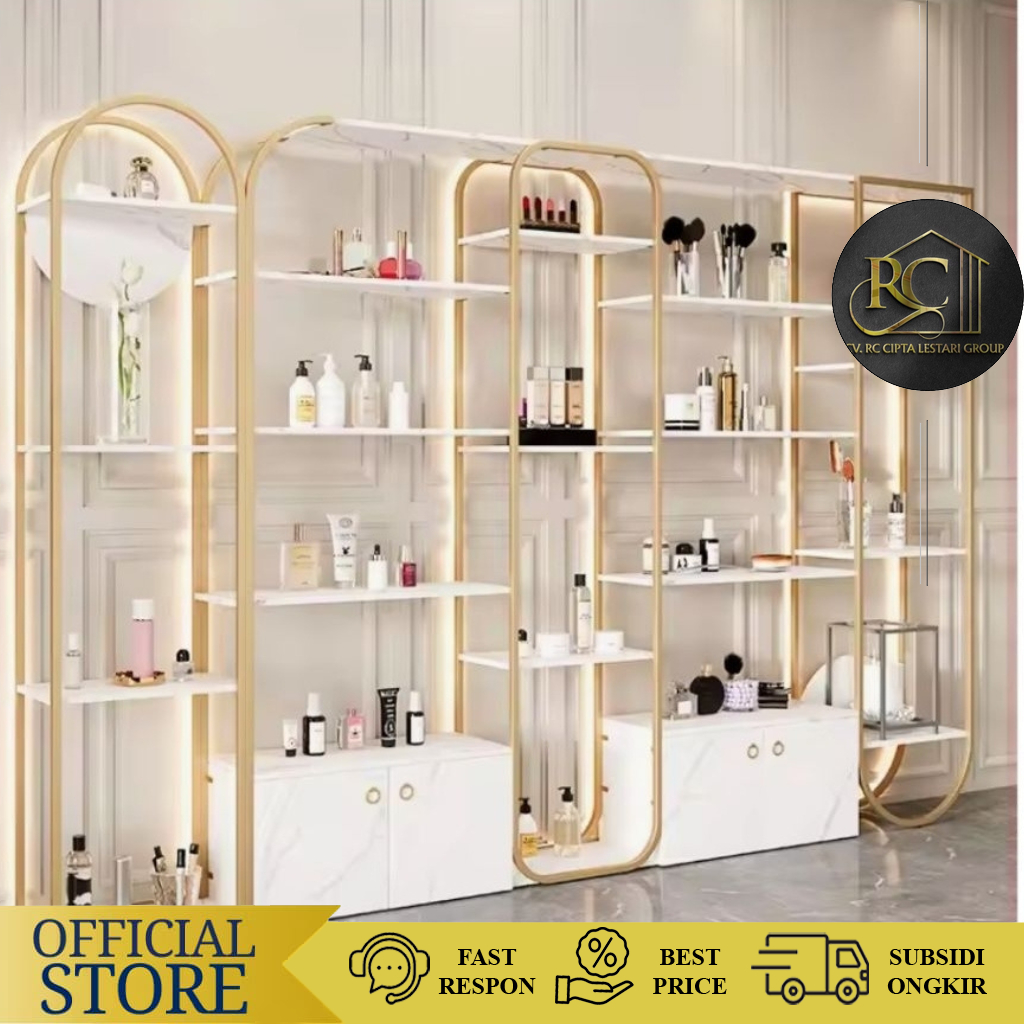 Showcase Rak Display Skin Care Toko Kosmetik Pakai Lampu
