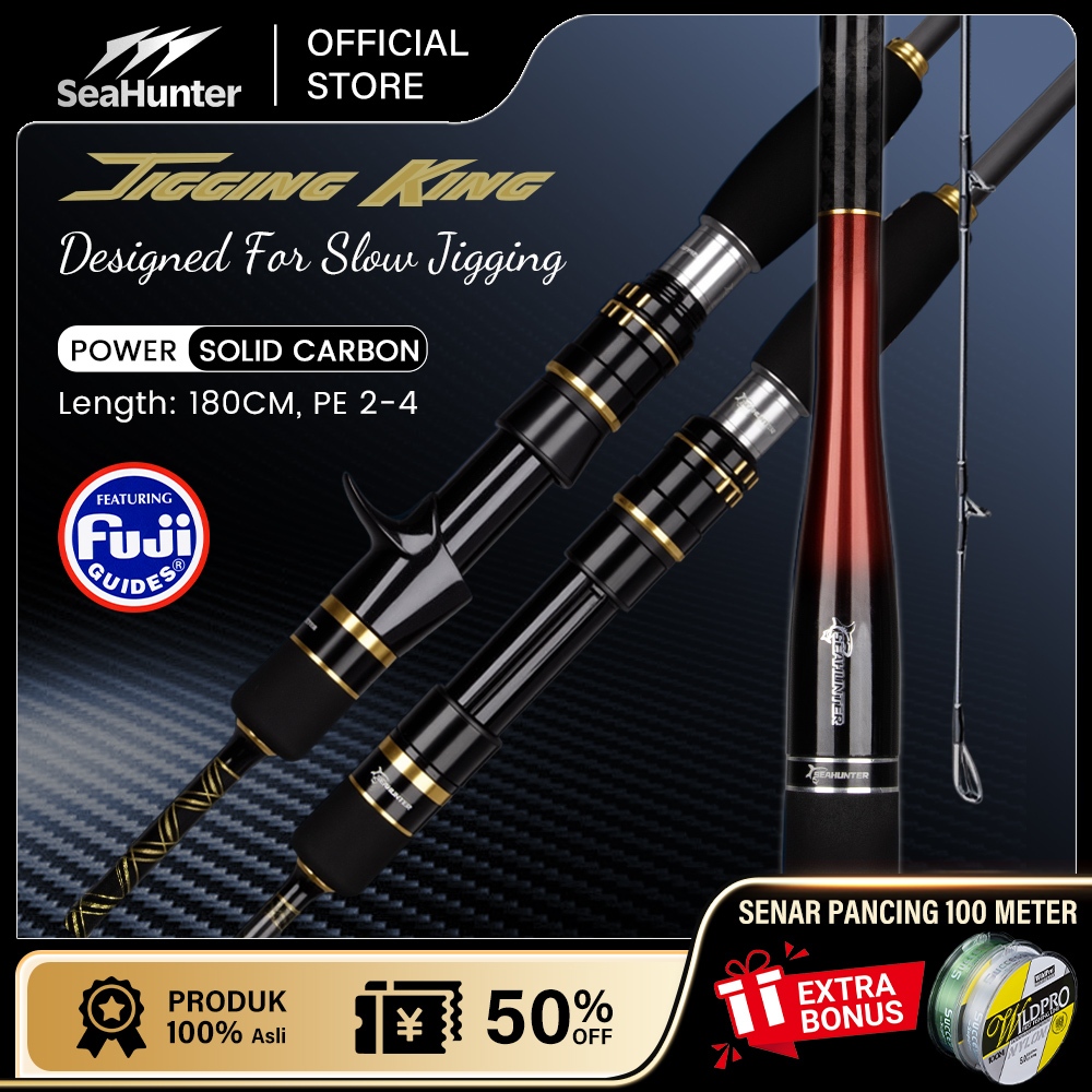 SeaHunter Jigging King Joran Pancing FUJI O Solid Carbon Jigging Rod Spinning Casting Rod 180cm, PE 