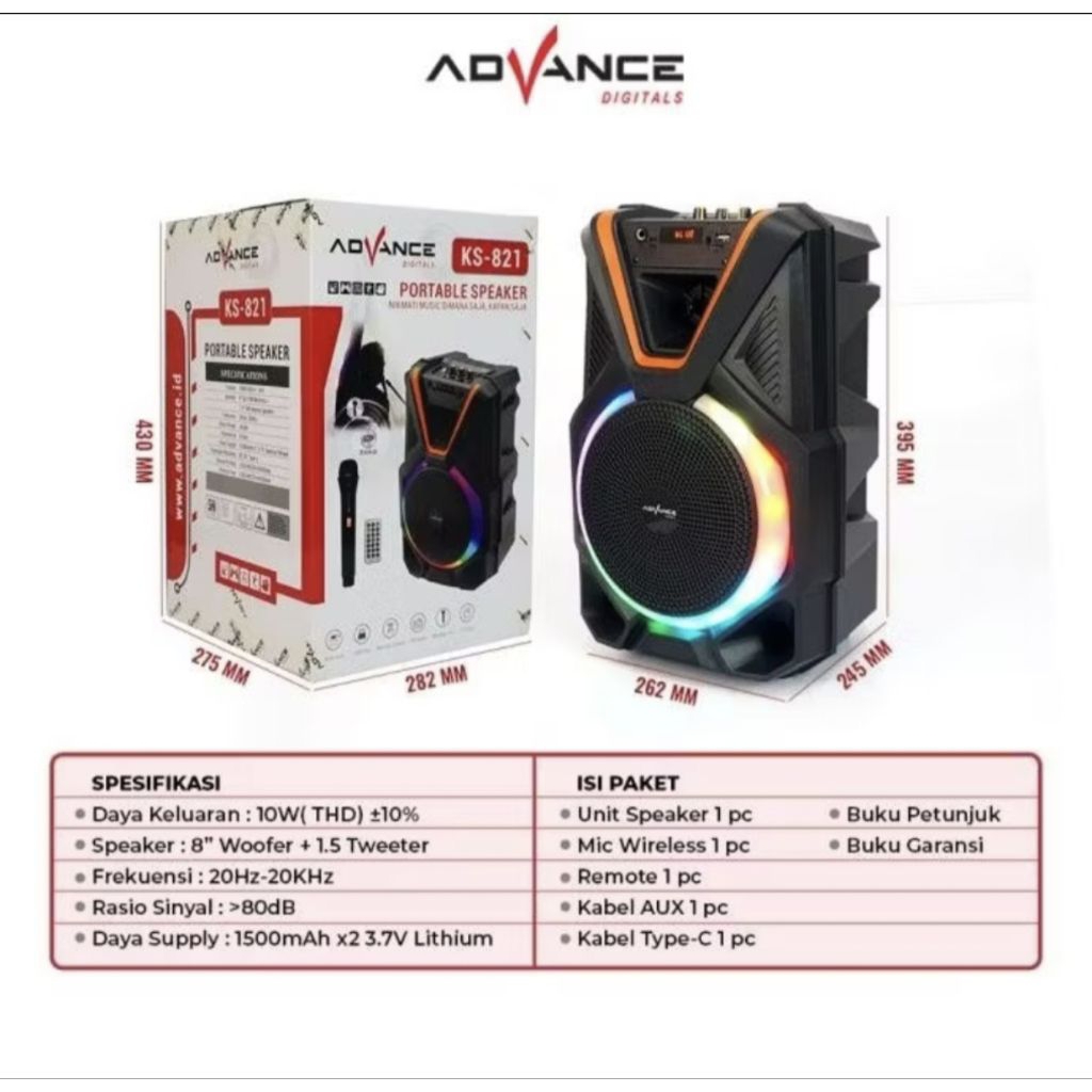 speaker bluetooth advance 8 inch ks 821