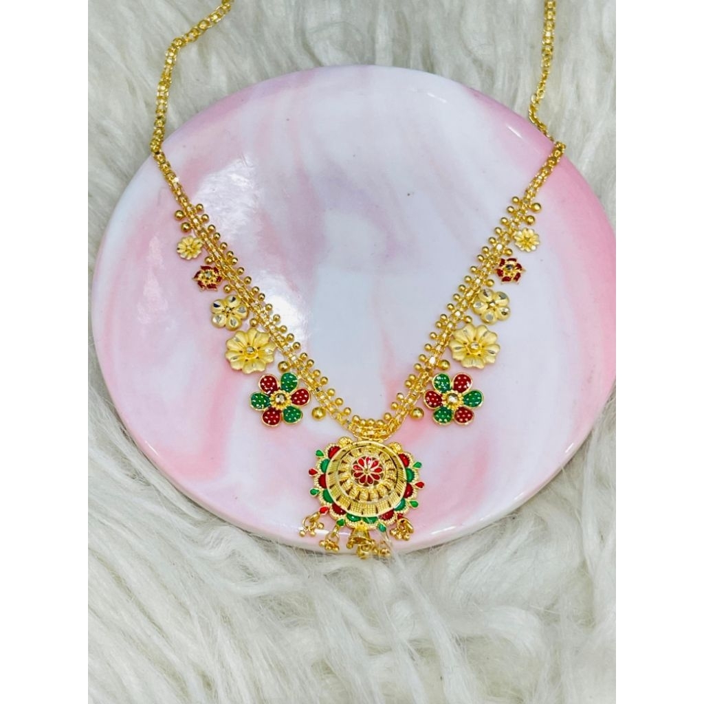 kalung kerawang bulat bunga motif dubai elegant emas asli kadar 700