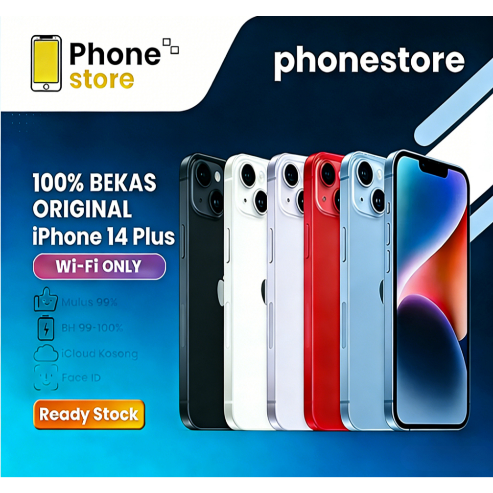 Phonestore IPhone 14 Plus WIFI ONLY Game/Live 128GB/256GB/512GB Bekas Second Original Mulus Fullset