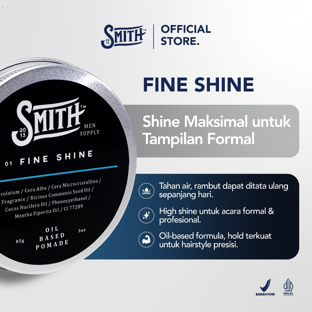 Smith Men Supply - Fine Shine Hair Pomade Oil Based 85gr | Pomade Rambut Pria | Minyak Rambut Pria |