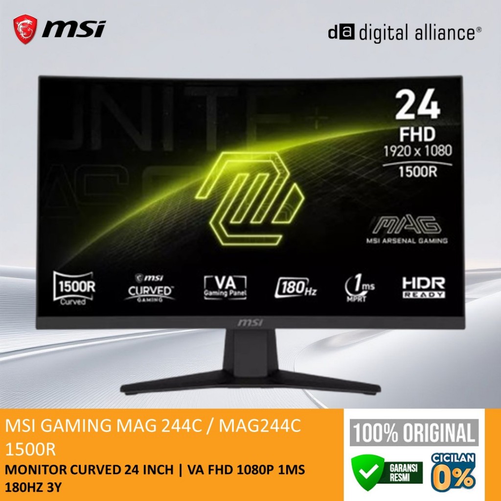 MSI GAMING MONITOR CURVED 24 INCH MAG 244C / MAG244C 1500R VA FHD 1080P 1MS 180HZ 3Y
