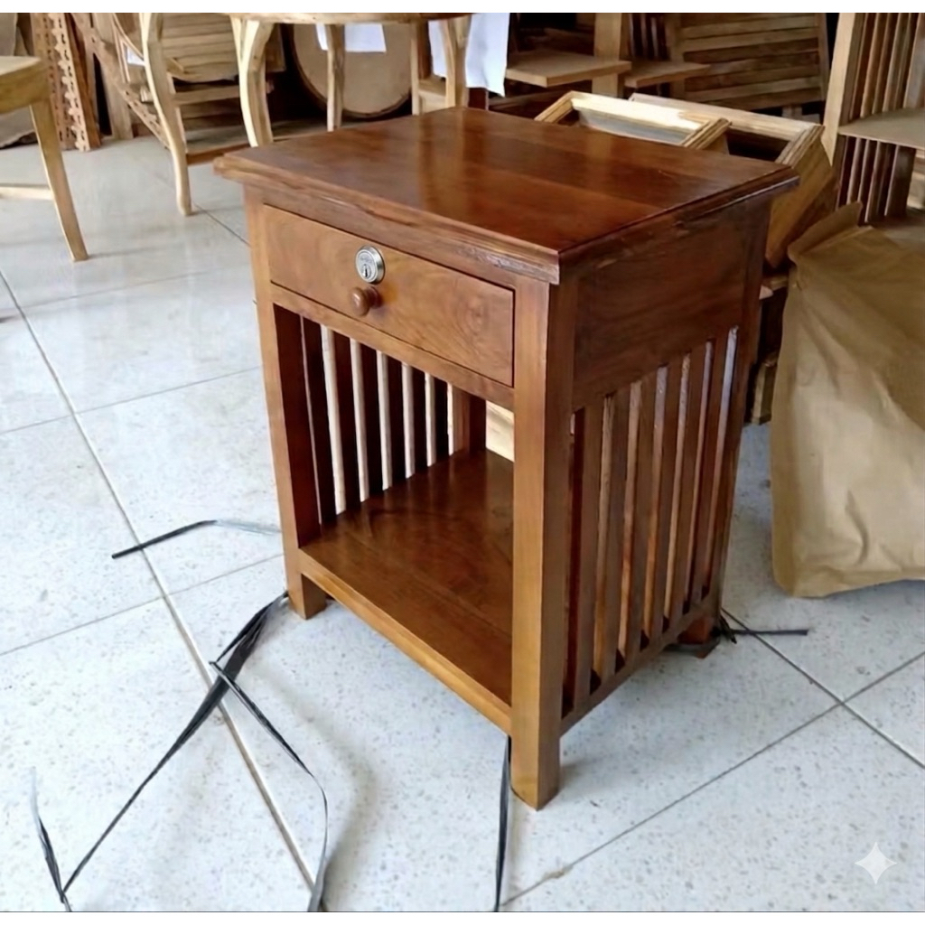 Nakas Minimalis Kayu Jati Meja Nakas Minimalis 1 Laci Jati Nakas Serbaguna Kayu Jati