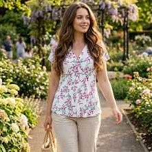 Blouse Wanita Lengan Pendek Motif Bunga Kerah V Model Classic | Blus Putih Motif Bunga Lengan Pendek
