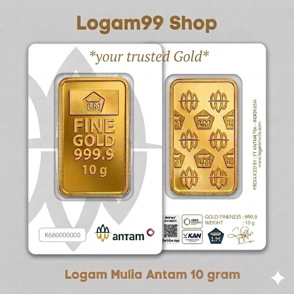 Emas Logam Mulia ANTAM  10 Gram - 99.99% Sertifikat Asli, Investasi Jangka Panjang, Kadar 99.99%