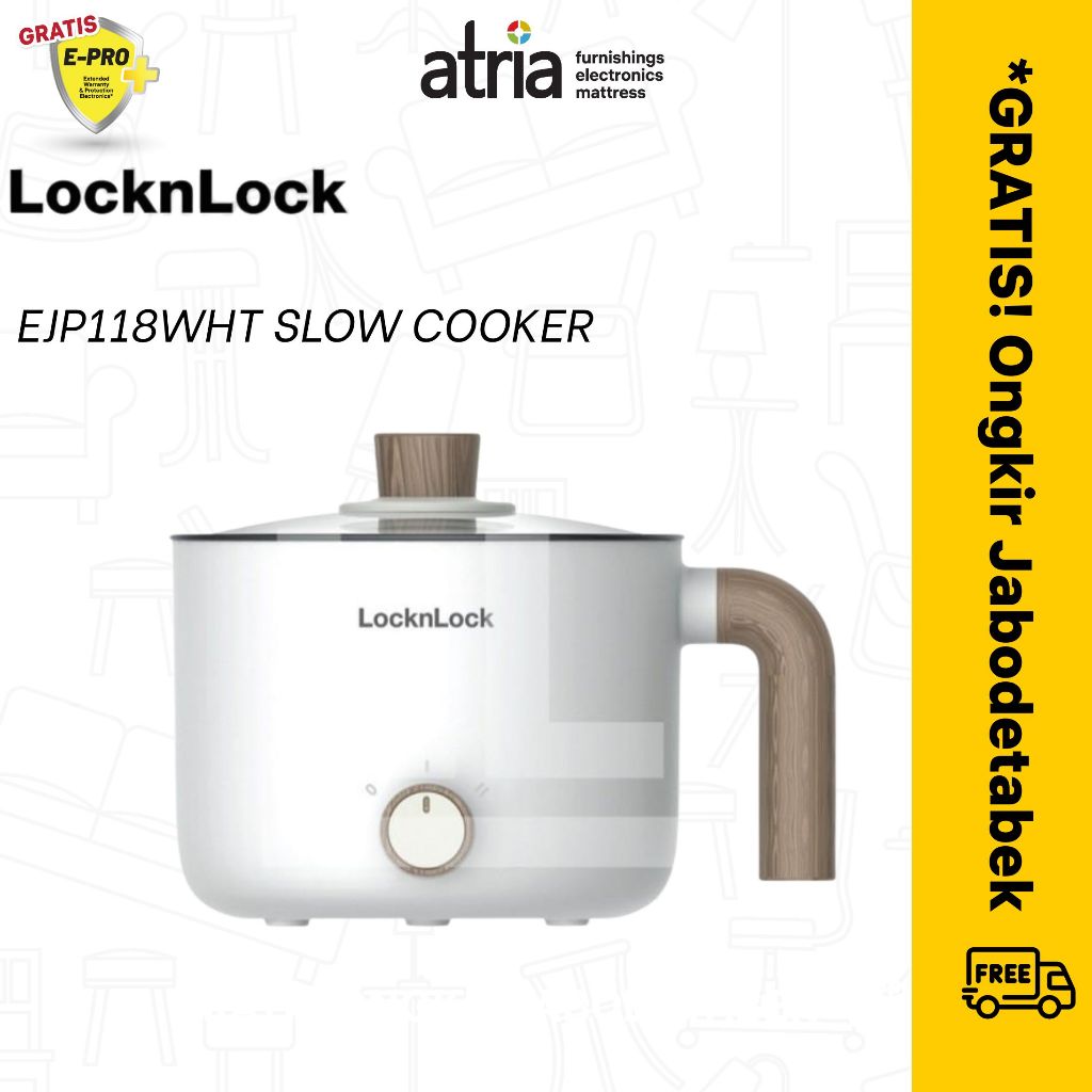 LocknLock Multi Cooking Pot - EJP118WHT 1,5 Liter Lock&Lock Panci Listrik Serbaguna EJP118WHT 1,5 Li