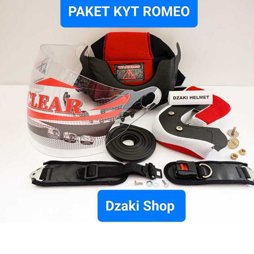 PAKET SPAREPART HELM KYT ROMEO. BUSA HELM + KACA HELM + TALI HELM + LIS kARET + MUR & BAUT HELM