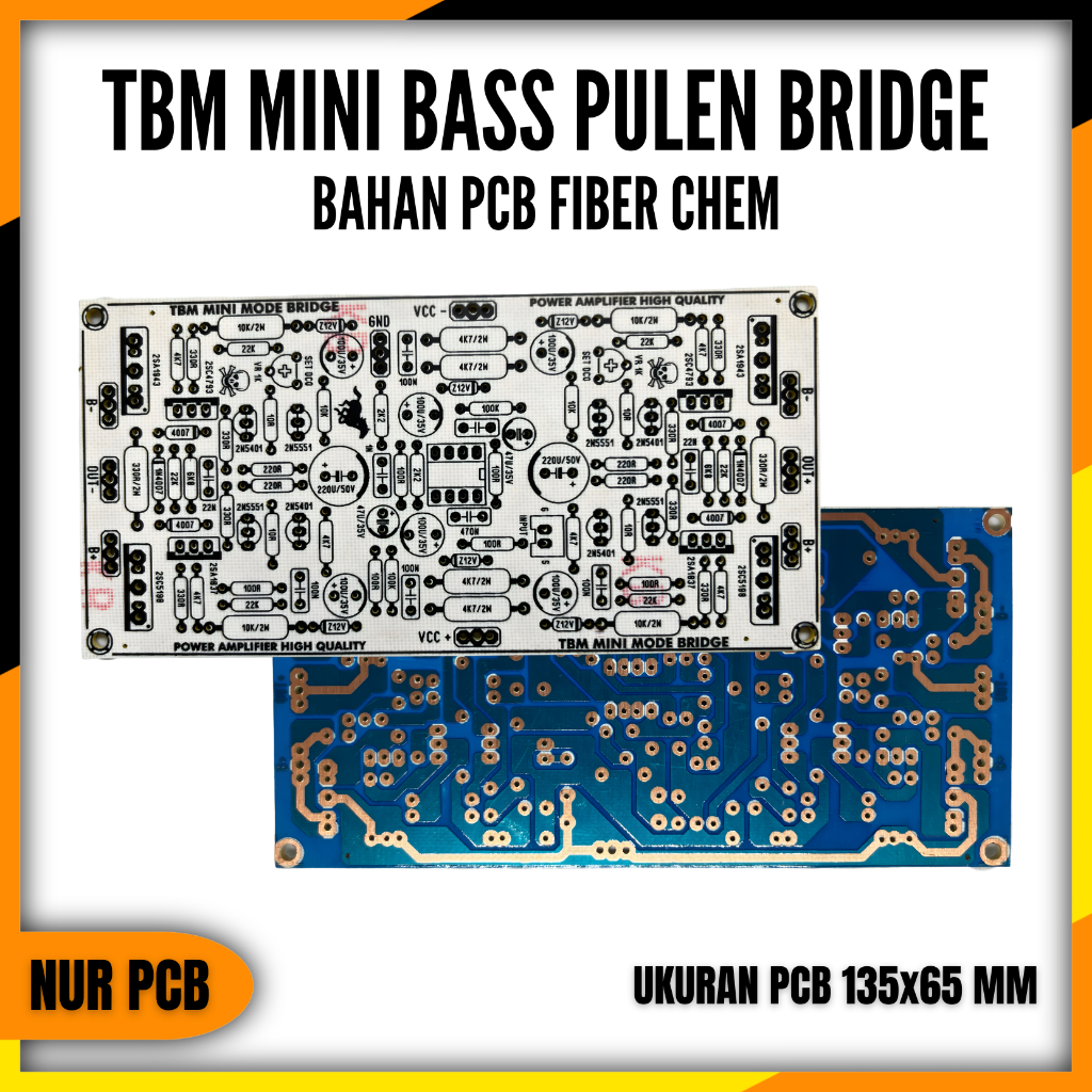 PCB Driver Power Amplifier TBM Mini BTL Bass Pulen Tbm Bridge 13.5x6.5cm 32-65VAC 4-8 Ohm PA-035