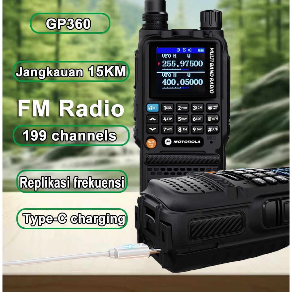 Original Genggam MINI MOTOROLA Walkie Talkie HT FM Radio GP360 15KM Jarak jauh Outdoor 199 channels