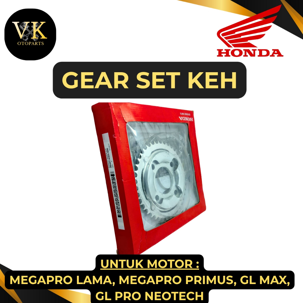 GEAR SET+RANTAI KODE-KEH ORI HONDA MEGAPRO LAMA-PRIMUS-GL-MAX-PRO NEOTECH KUALITAS ASLI PRESISI