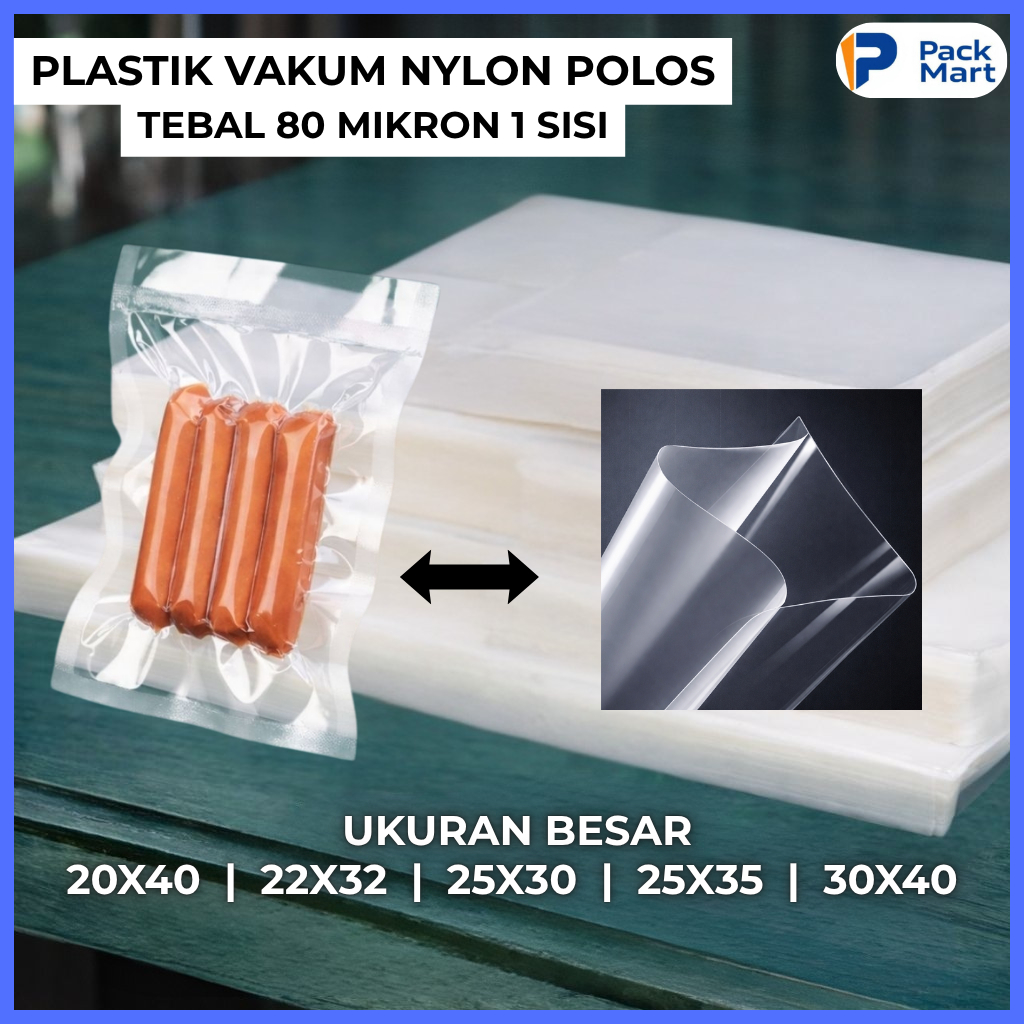 Plastik Vakum Nylon Bag Polos Tebal 80 Micron | Vacuum Bag Sealer Food Grade | Ukuran Besar