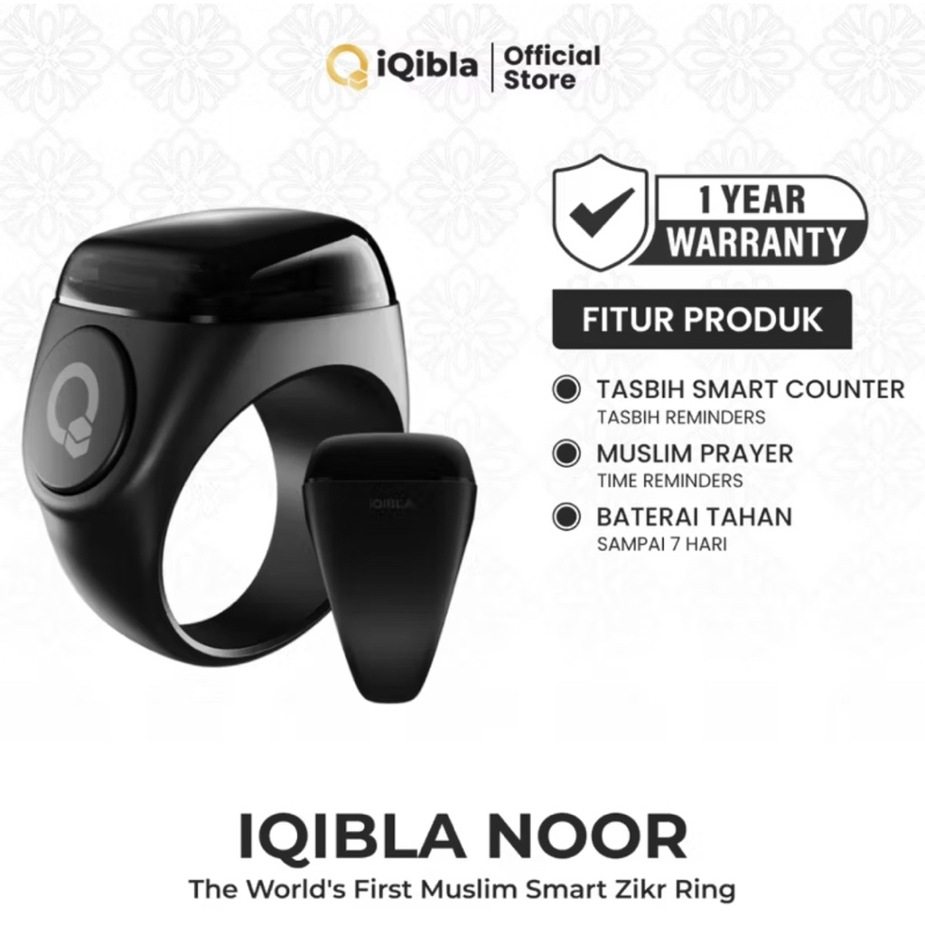IQIBLA Zikir Ring Noor warna hitam size 18mm