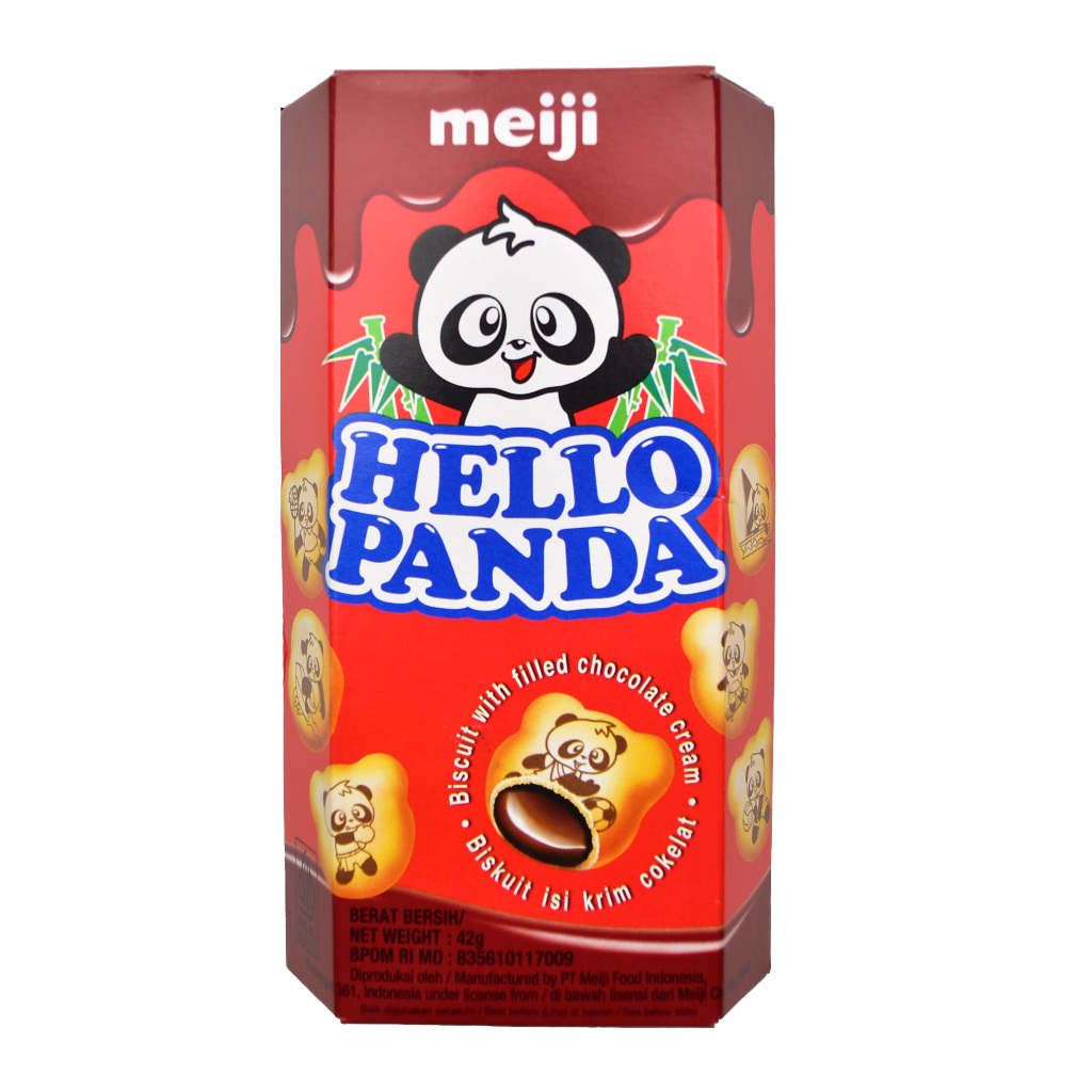 Meiji Hello Panda Biskuit Coklat 45g - Renyah, Berbentuk Panda, Isi Krim Coklat