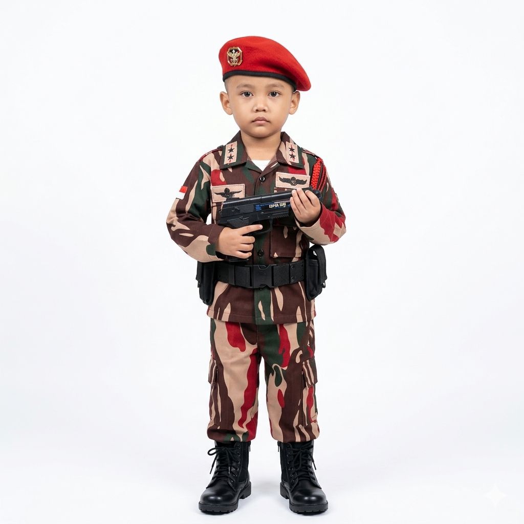 Baju loreng pasukan khusus Kopassus Kostum tentara Kopassus baret merah anak