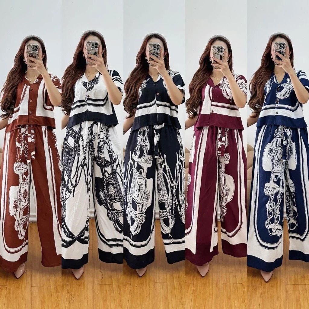 Setelan Crop wanita kekinian | one set Crop celana kulot jumbo | busui frendly kancing motif wayang