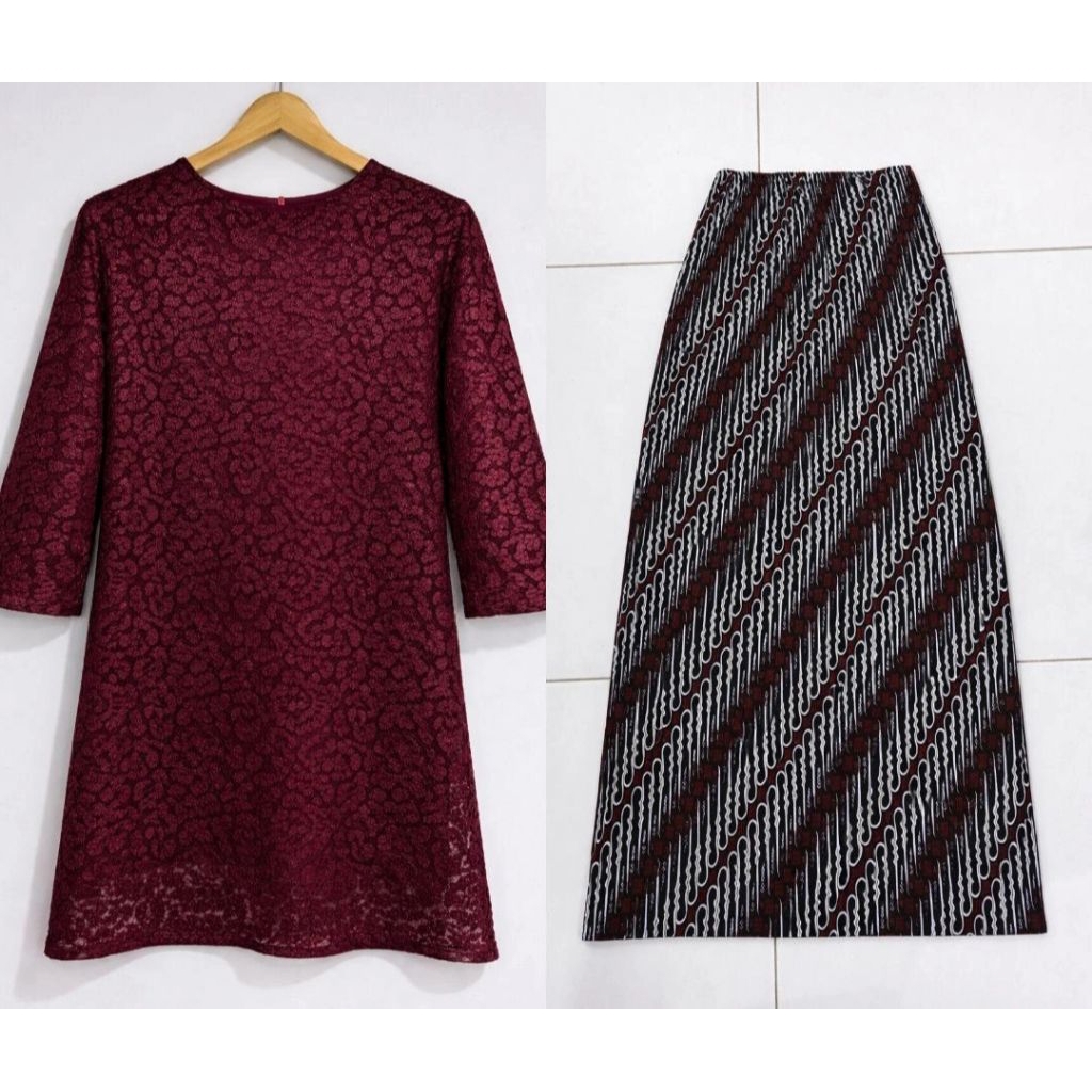 Link co Set atasan brokat dan rok batik 75k