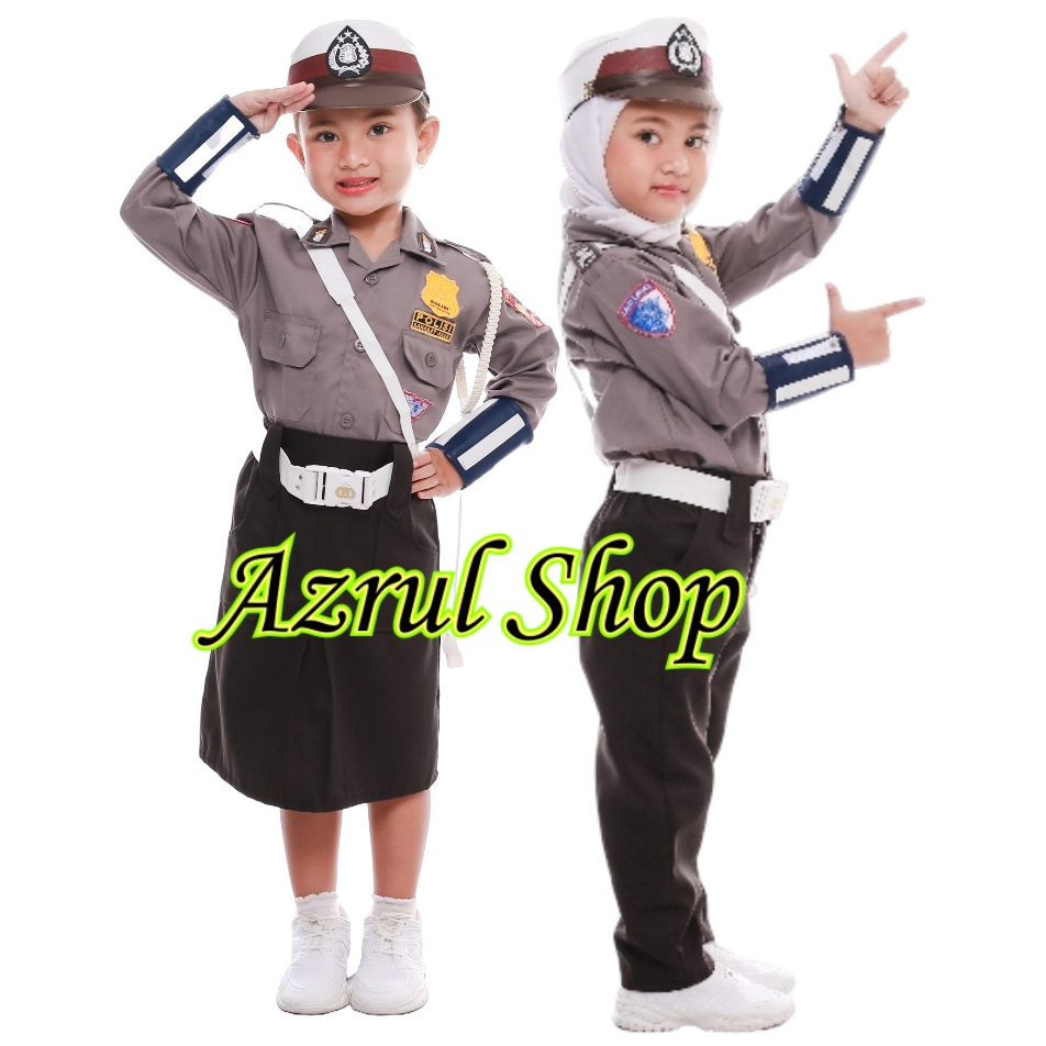 Baju Polisi Anak Perempuan  Seragam TK PAUD  Kostum Anak Cewek Lucu Lengkap Satu Set