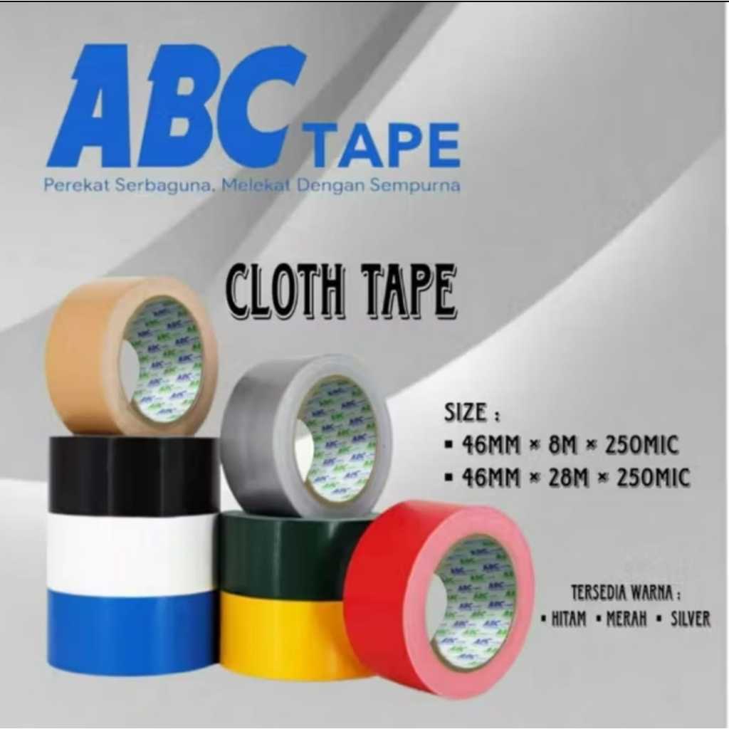 GROSIR (12 ROL) ABC TAPE Lakban Kain Hitam 2 Inch 8 METER / Lakban Kain 48 mm