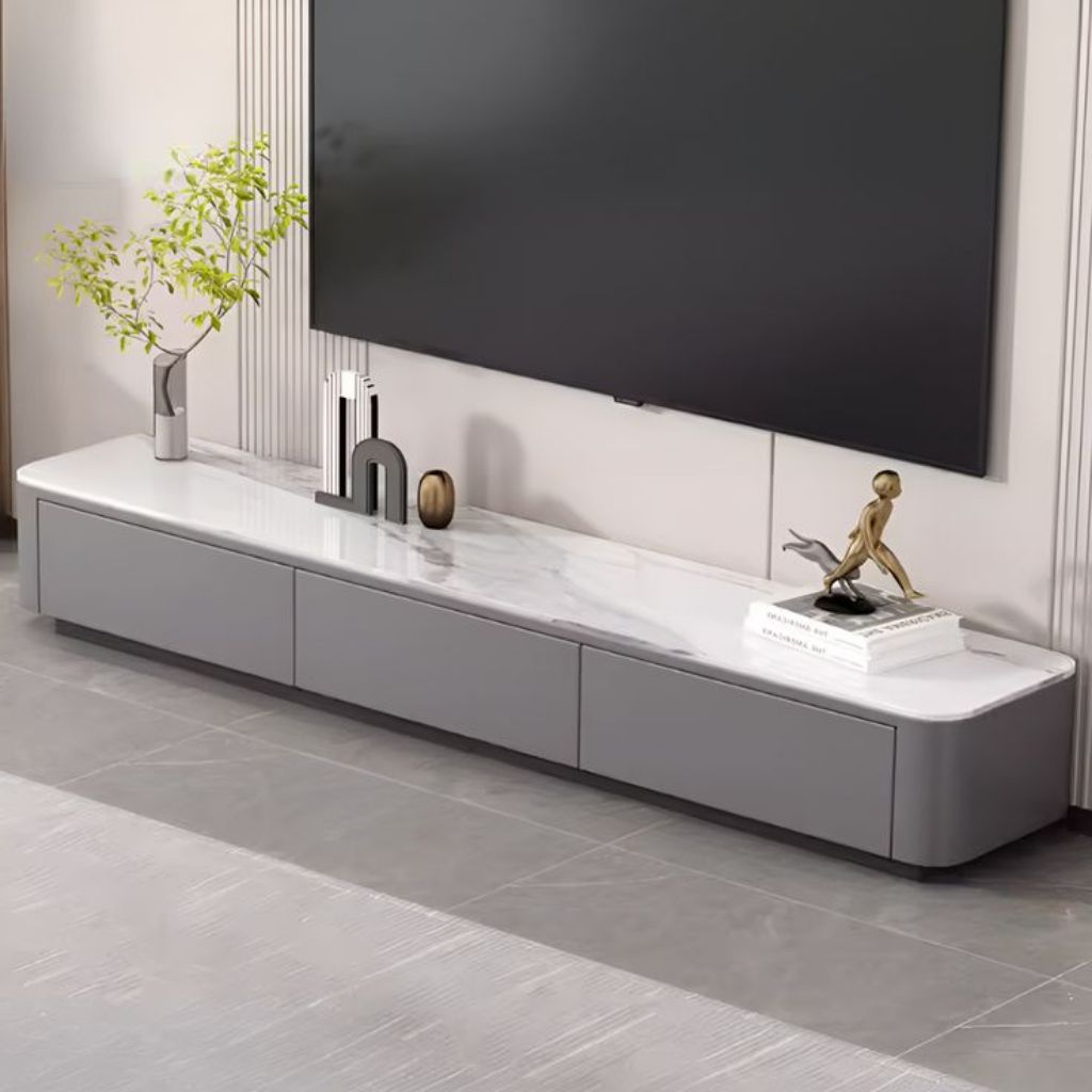 meja tv lengkung minimalis dan elegan