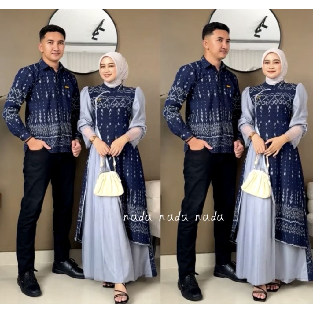 ND Dress Dan Kemeja Panjang Pria Wanita Set Pakean Couple Baju Kondangan