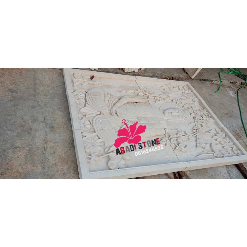 ukiran Budha bahan batu alam batu putih batu tempel dekorasi rumah