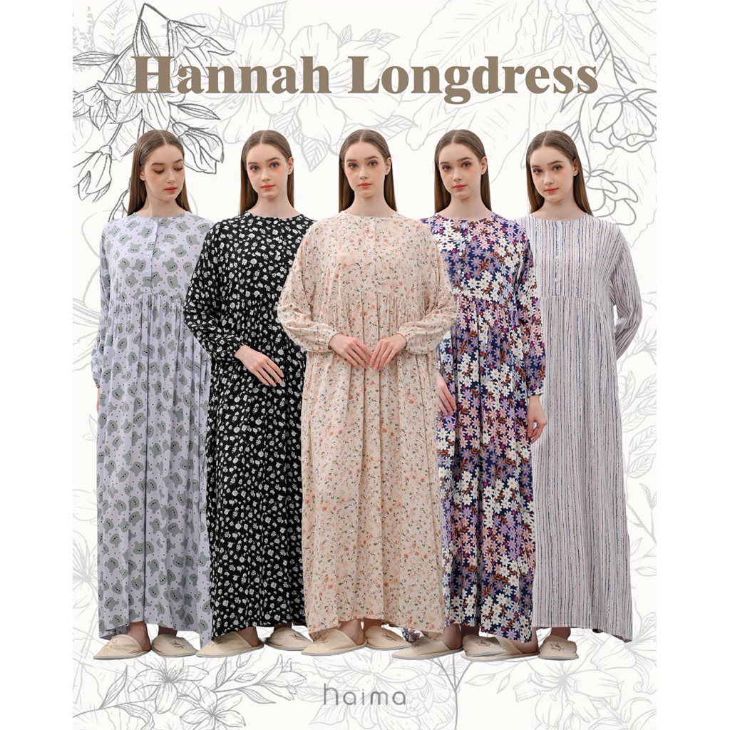 HAIMA - HANNAH LONG DRESS ( daster panjang rayon - gamis kerut )