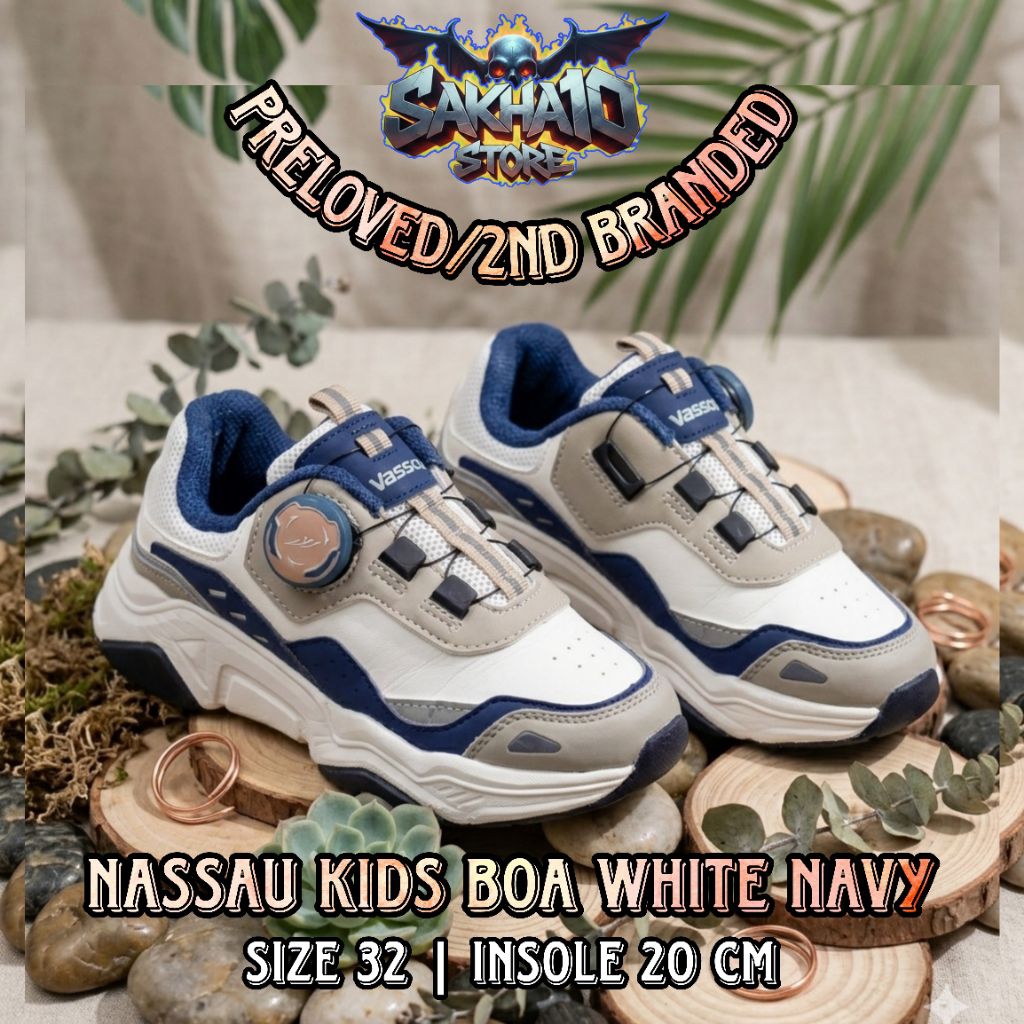 SEPATU SNEAKERS ANAK COWO/CEWE UNISEX CASUAL/RUNNING/OLAHRAGA/SANTAI NASSAU BOA WHITE NAVY